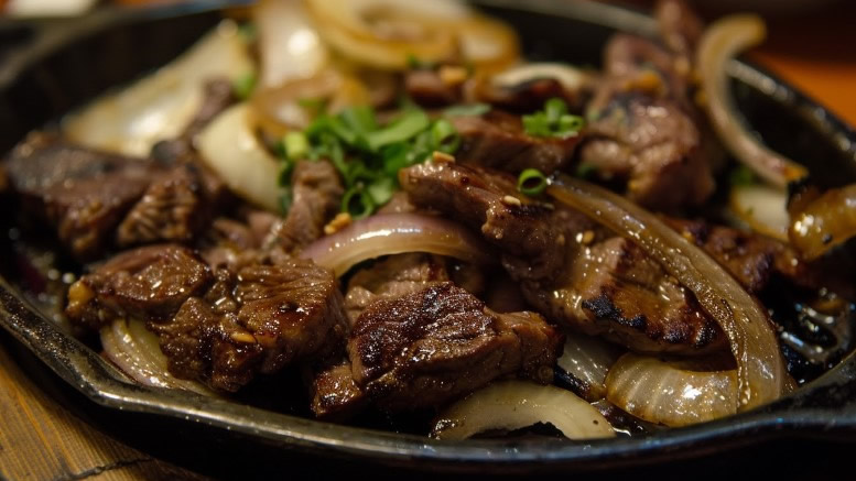 sizzling steak and onions