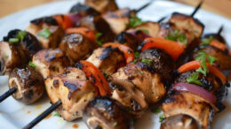 yakitori chicken and mushroom kebabs